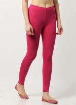 Cotton Lycra Pink Casual Wear Plain Leggings